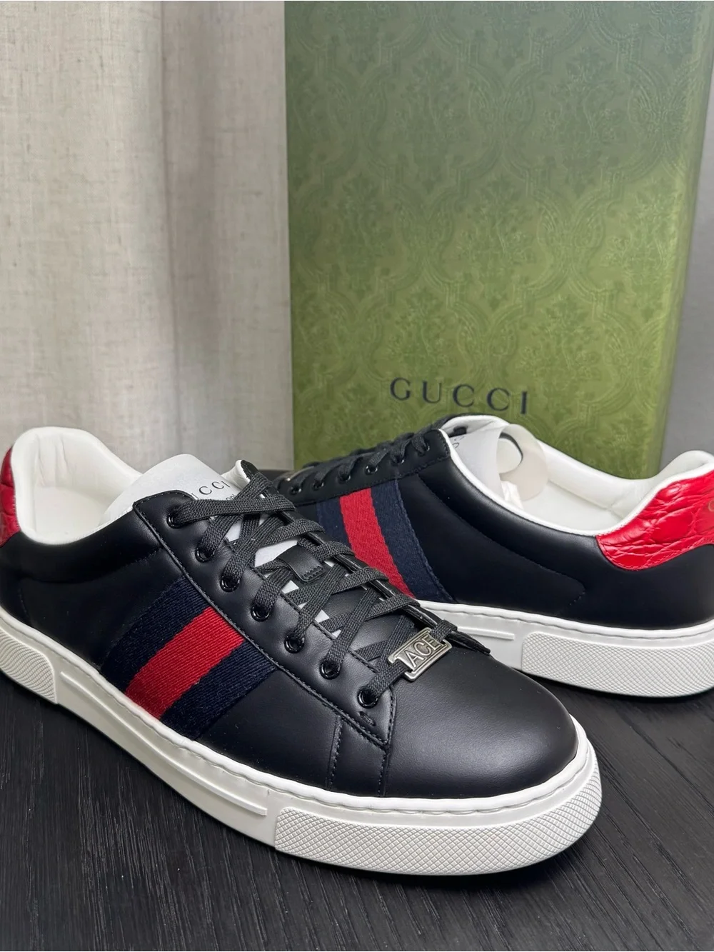 Gucci Ace Web Sneakers Leather Black 9